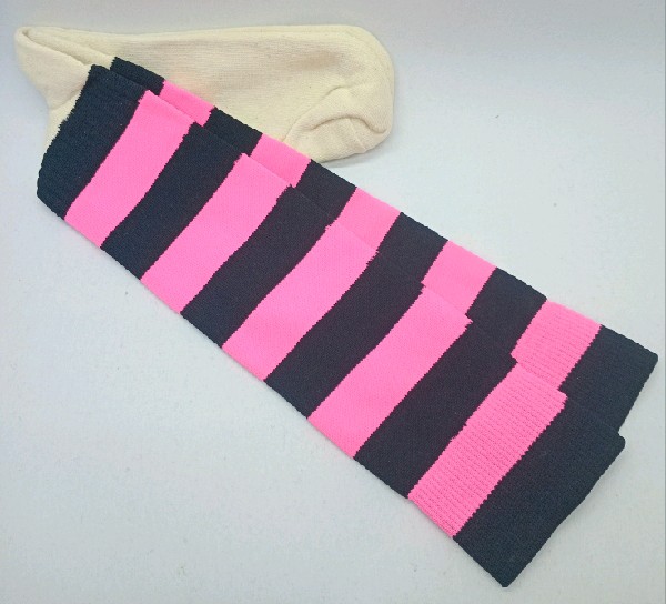 Nylon Rugby /Hockey with Padded Foot - Black  & Pink Stripes