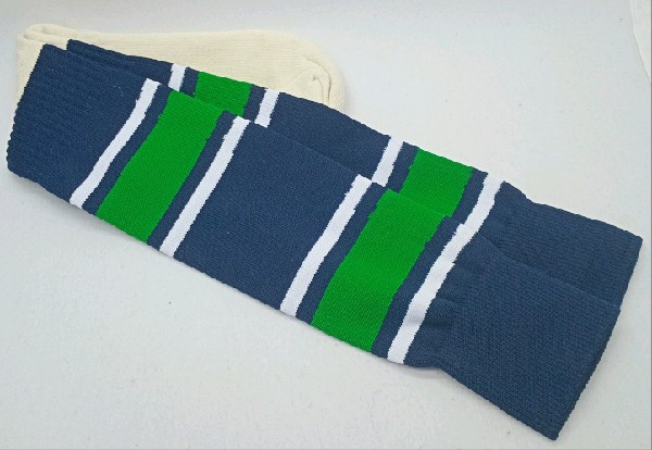 Nylon Rugby /Hockey with Padded Foot - Navy, Green & White Stripes