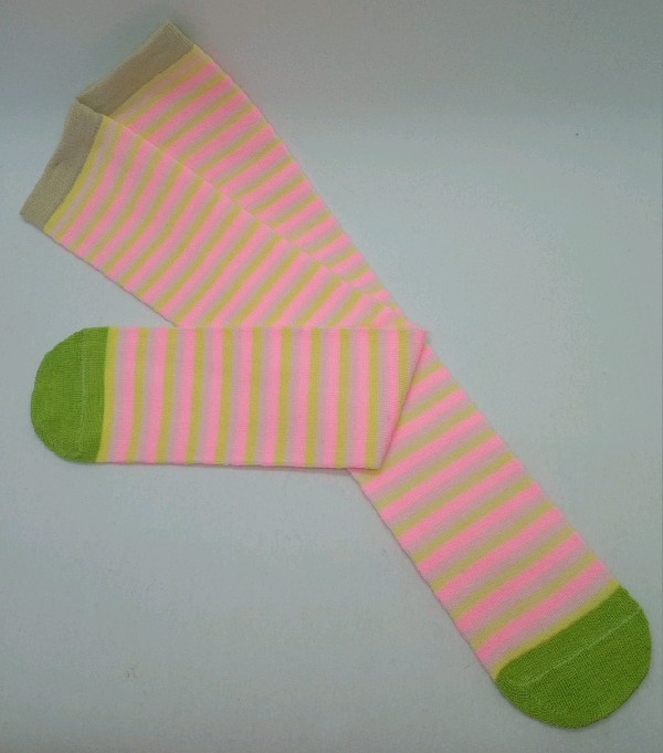 Knee High - Thin Stripe - Yellow, Light Pink & Dark Pink