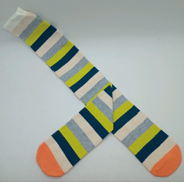 Knee High - Broad Stripe - Navy, Green, Grey & Cream