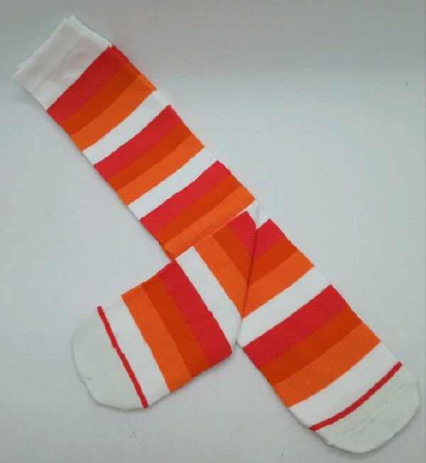 Knee High - Broad Stripe - White, Red, Orange & Apricot