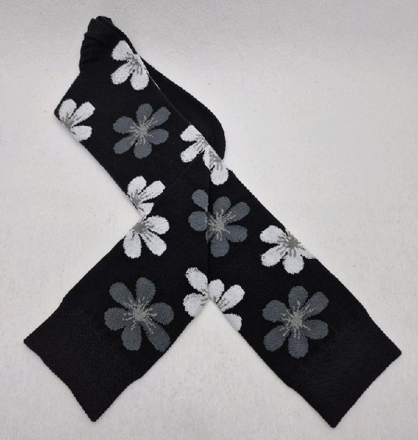 Knee High - Black with White Flowers