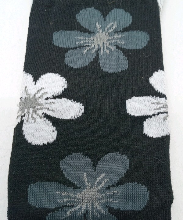 Knee High - Black with White Flowers