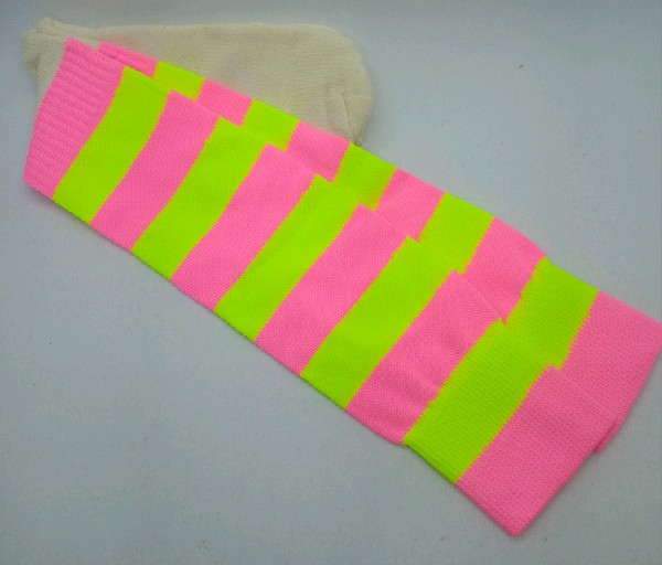 Nylon Rugby /Hockey with Padded Foot - Yellow & Pink Stripes
