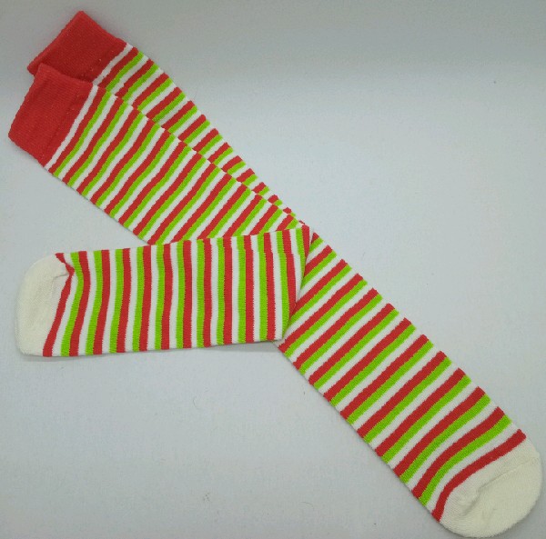 Knee High - Thin Stripe - White, Green & Red