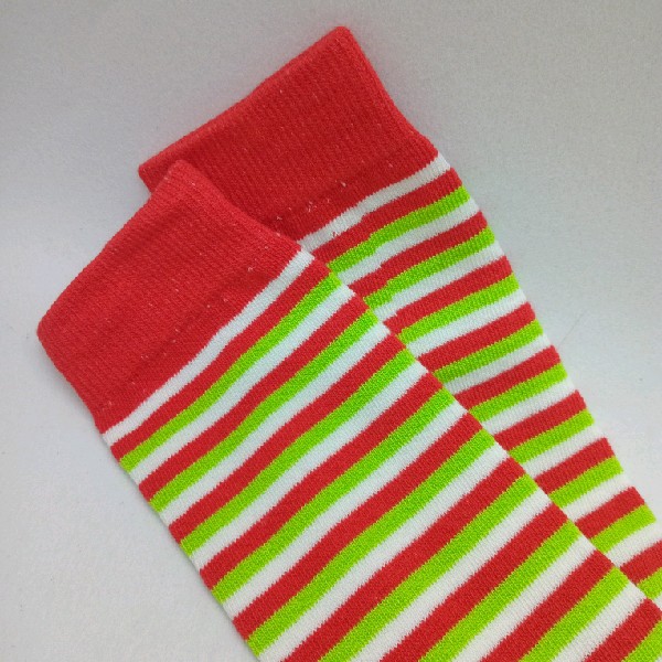 Knee High - Thin Stripe - White, Green & Red