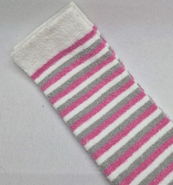 Knee High - Terry Thin Stripe - White, Pink & Grey