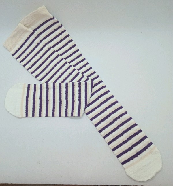 Knee High - Thin Stripe - White, Purple & Cream
