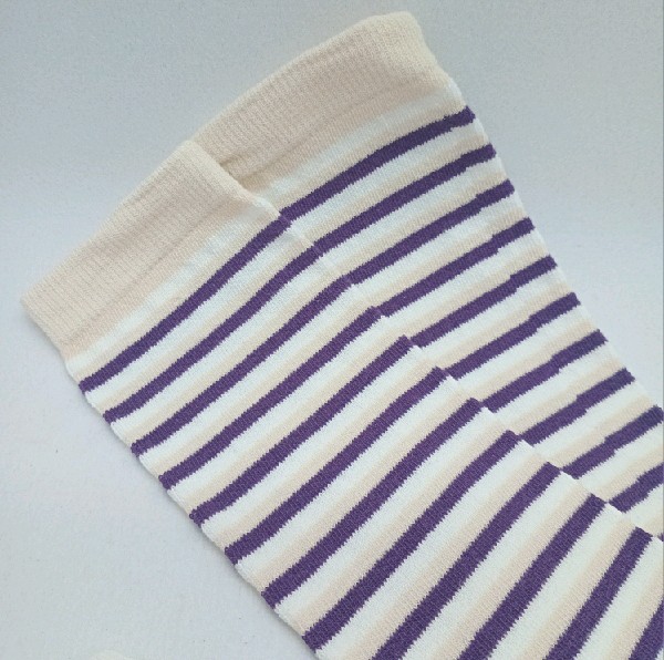 Knee High - Thin Stripe - White, Purple & Cream