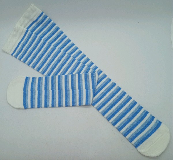 Knee High - Thin Stripe - White, Blue & Grey